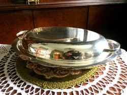 Antique, lavish, silver-plated, double-sided bowl with lid, for fried and garnished at the same time