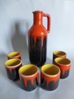 Set of retro, vintage black and red ceramic wines