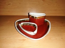 Hollóház porcelain gilded, burgundy cigarette smoking set (3 / d)