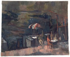 B. Mikli Ferenc (1921-2013) Vízparton (1980 körül) című akril festménye /80x90 cm/