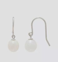 Amazing snow white cultured pearl 925 silver earrings - new