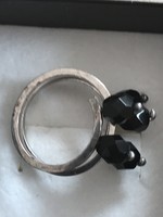 Adjustable silver ring with onyx stones