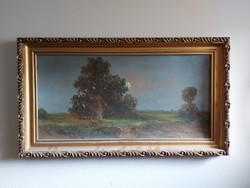 Sign landscape painting, 1902, Cluj-Napoca, oil, deck, approx. 60X30 cm + frame