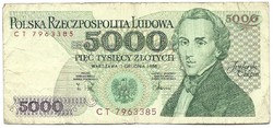 5000 zloty zlotych 1988 Lengyelország