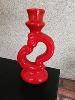 Red glazed ceramic candle holder