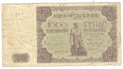 1000 zloty zlotych 1947 Lengyelország .