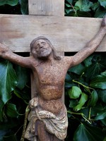 Large antique crucifix with cast iron Christ, 4.5 kg