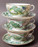 Old Japanese dragon painted porcelain cups / 3pcs