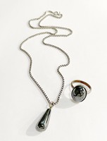 Silver jewelry with hematite stones-ring and necklace