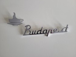 Régi retro krómozott fém Budapest felírat és kávéscsésze mid century karos kávégép kávéfőző embléma
