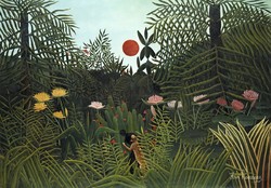 Henri rousseau primeval forest at sunset - canvas reprint on blindfold