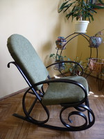 Antique, thonet rocking chair, black, fabric seat, in excellent condition