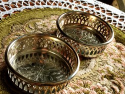 Two beautiful, shiny, vintage, openwork silver-plated bottle coasters
