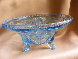 Old blue glass tripod serving bowl
