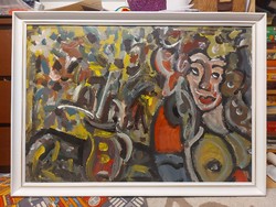 Miklós Németh painting, 70x100 cm + beautiful frame, cardboard, oil, signature below, left