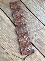 Old applied art wide copper bracelet, richly decorated