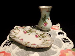 Chodziez lengyel porcelán váza és kínáló tálka rózsa mintával