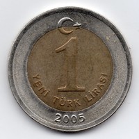 Törökország 1 török új Lira, 2005, bimetál