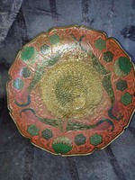 Indian fire enamel copper peacock pattern offering