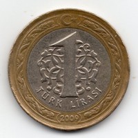 Törökország 1 török Lira, 2009, bimetál