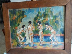 Festmény eladó! Fürdőző nők szignózott festmény