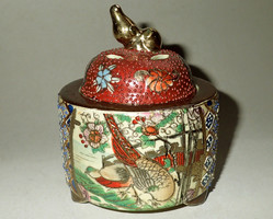 Vintage eredeti, kézzel festett, jelzett Satsuma kínai japán kerámia porcelán füstölő füstölőtartó