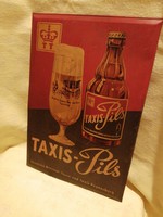 Lemeztábla, régi, TAXIS - Pils sör reklámmal.