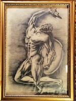 Kohán György (1910–1966): Görög harcos  (grafit-papír) (45x30cm – keret nélkül)