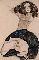 Egon schiele - black-haired woman in flared skirt - canvas reprint on blindfold