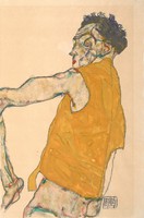 Egon schiele - self portrait in yellow vest - canvas reprint on blindfold