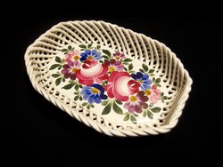 Marked ceramic hand-painted wicker, openwork flower pattern bowl 22 x 16 cm
