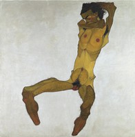 Egon schiele - sitting self-portrait - canvas reprint on blindfold