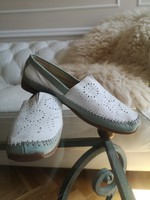 Softlites 38-38.5 leather moccasin, mint green and white, perforated upper part, leather lining