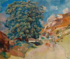 Renoir - big tree by the road - canvas reprint blind