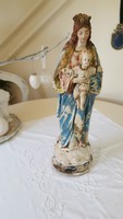 Antik,koronás Szűz Mária a kisdeddel,gipsz szobor 52 cm.