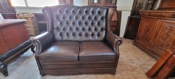 Chesterfield 2 brown leather sofa