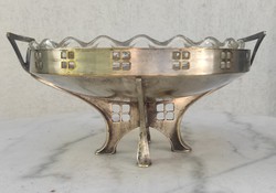 Gyönyörű antik Szecessziós ,Art Deco Asztalközép kínáló üveg betét Jelzett, Mester jegyes! Ezüstözöt