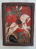 Copy of medieval orthodox icon: struggling with a dragon st. George