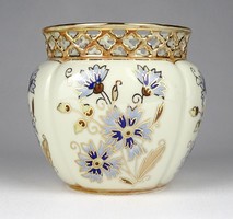 1I105 Vajszínű búzavirágos Zsolnay porcelán kaspó