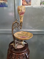 Szecessziós ,art nouevau porcelán gyümölcstál,kínáló, asztalközép,center bronz veretekkel