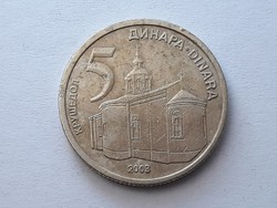 5 Dinara 2003 érme - Szerb 5 dínár 2003 külföldi pénzérme