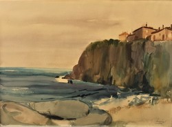 Sándor Szalóky (1921 - 1978) rocky coast 1968 c. Painting with original guarantee!
