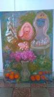 Peter Ják painting o / k still life with the statue of Queen Gizella about 60x100