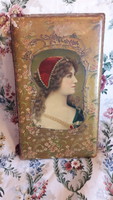 Antik szecessziós hölgy portréjával díszített fényképalbum, papírrégiség  (L2458)