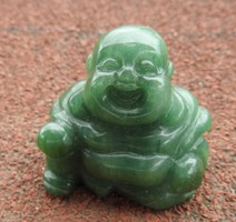 Jade carving - green - laughing buddha