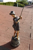 Bronze fishing boy sculpture - sculpture