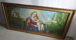 Virgin Mary with your little one in the company of angels - a huge sign - rare! Antique holy image framed