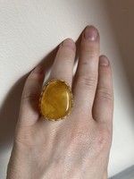 Genuine amber stone gilded silver ring for sale, adjustable