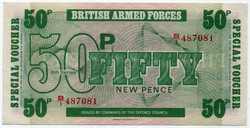 Bankjegy angol papírpénz pénz brit fegyveres erők 50 új penny aUNC