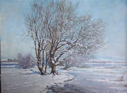 About 1 HUF !!! Edvi illés ödön (1877-1945) oil painting! Beautiful snowy landscape! 60X80cm plus frame!